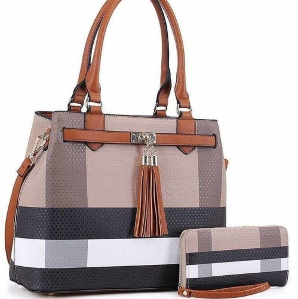 Plaid handbag/ crossbody wallet set